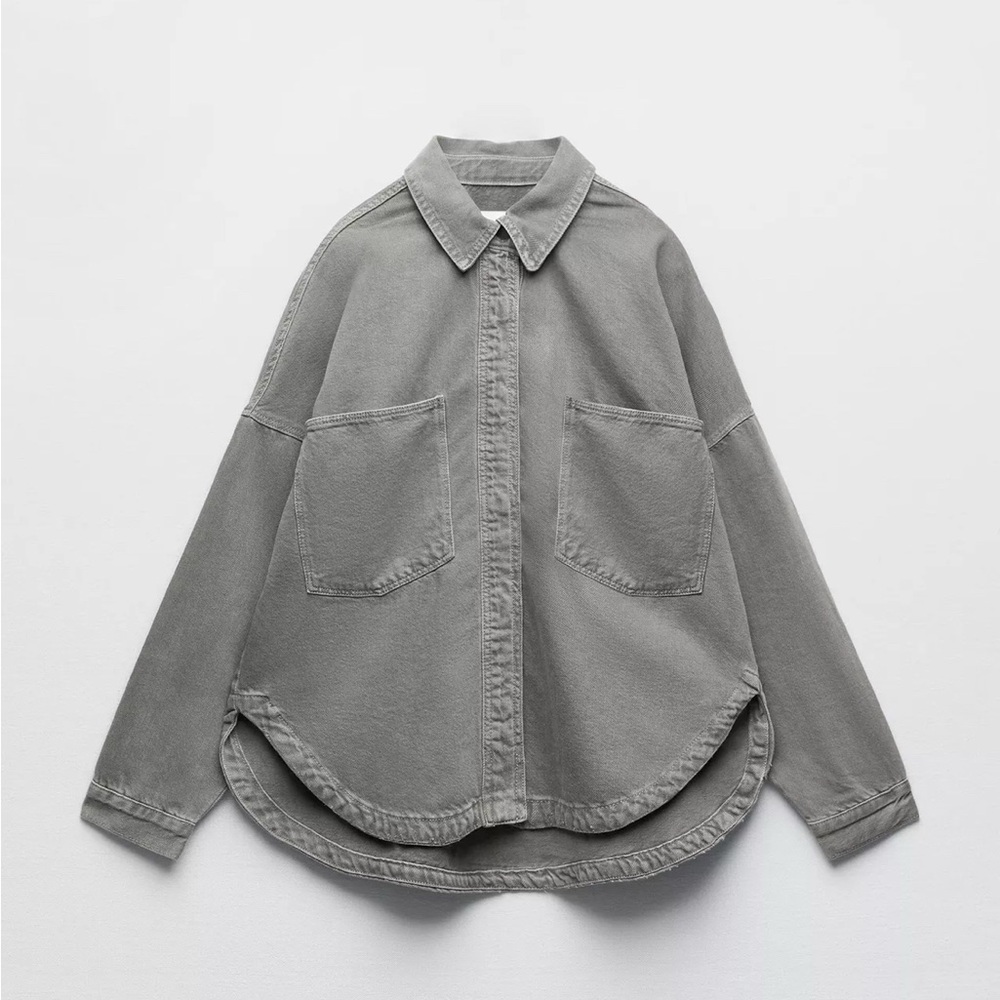 Zara XS Gray Pocket Denim Overshirt